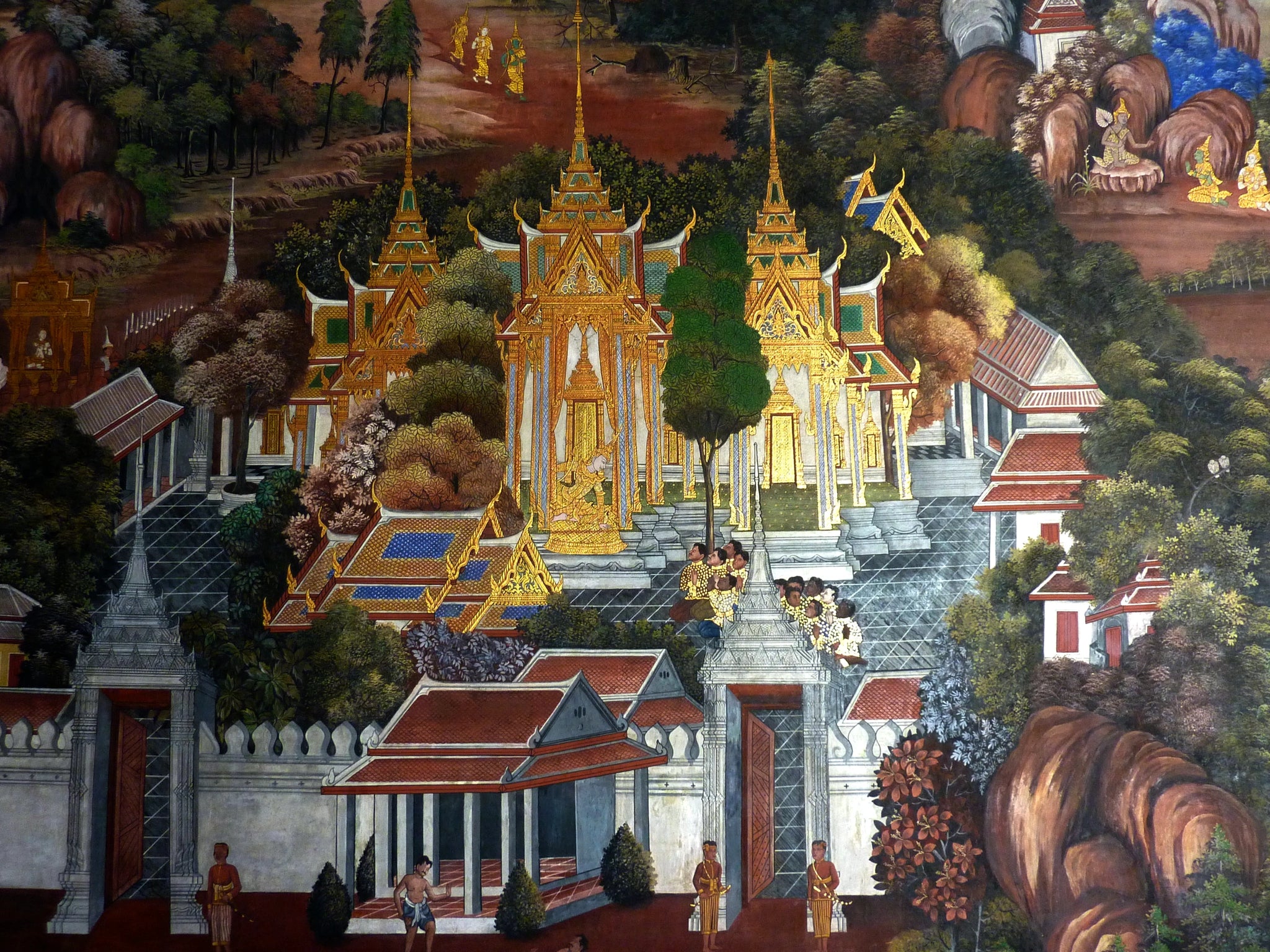 Ramakien, panneau 50 du cloître de Wat Phra Kaew, Ateliers royaux de Bangkok, fin du XVIIIe siècle, restauré depuis