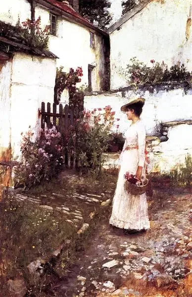 Raccogliere fiori estivi in un giardino del Devonshire - John William Waterhouse