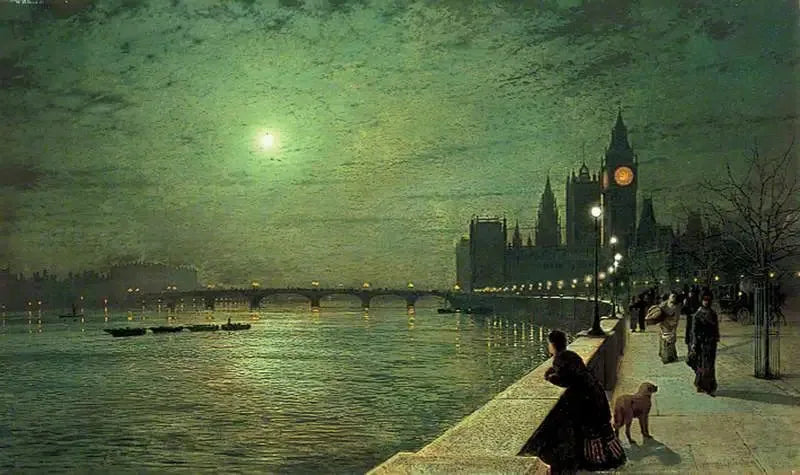 Riflessioni sul Tamigi, Westminster, Londra - John Atkinson Grimshaw