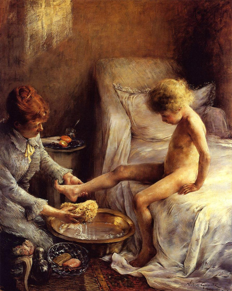 Regina Gœneutte che solleva il giovane Jean Guérard nello studio dell'artista - Norbert Gœneutte