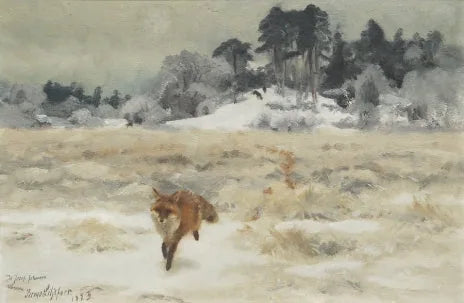Volpe in un paesaggio invernale con cani da caccia - Bruno Liljefors