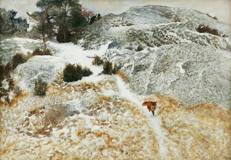 Volpe e cani da caccia in un paesaggio invernale - Bruno Liljefors