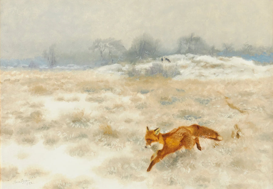 Volpe e cani da caccia in un paesaggio invernale - Bruno Liljefors
