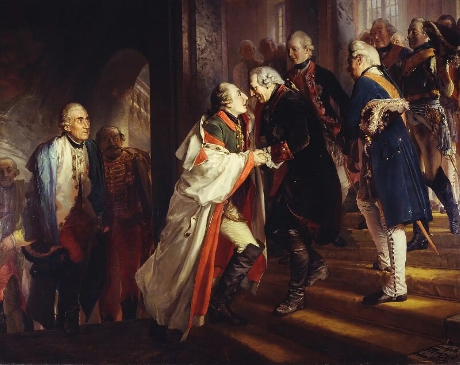 Rencontre de Frédéric II avec l'empereur Joseph II à Neisse en 1769 - Adolph von Menzel image 1 tableau peint à l’huile sur toile