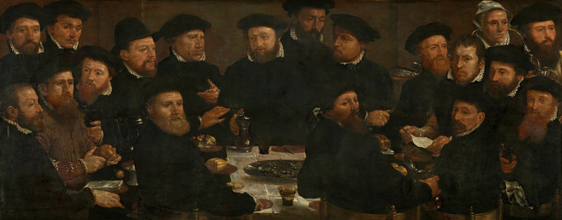 Repas de dix-huit miliciens d'Amsterdam de Rot L, 1566, connus sous le nom de « De poseters ». - Dirck Barendsz