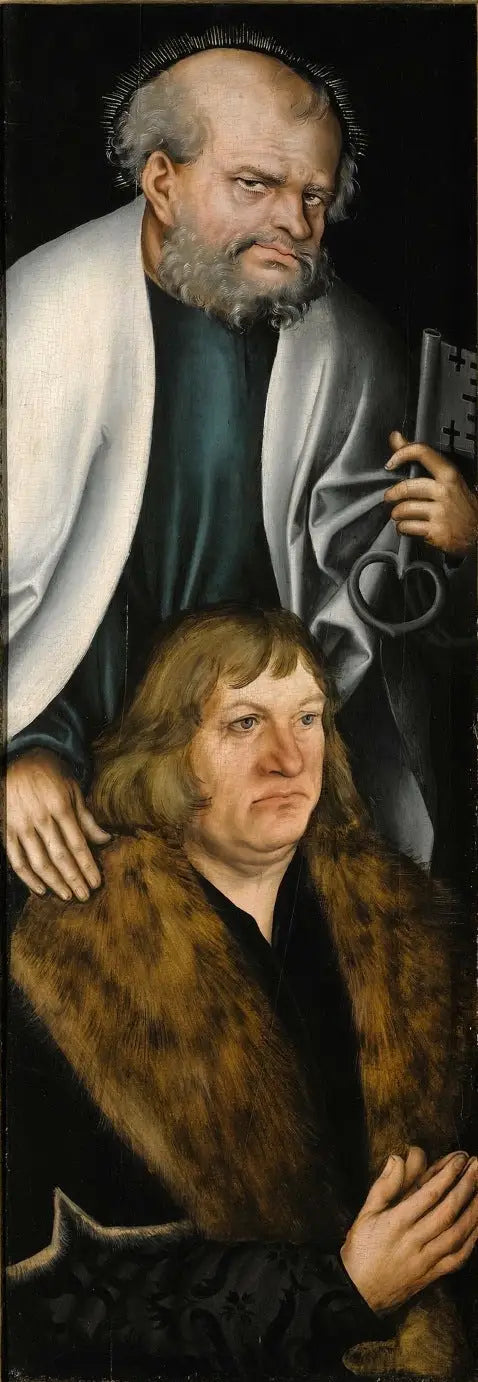 Retable de Feilitzsch [aile gauche, verso] : Ritratto di Jobst von Feilitzsch con san Pietro - Lucas Cranach il Vecchio