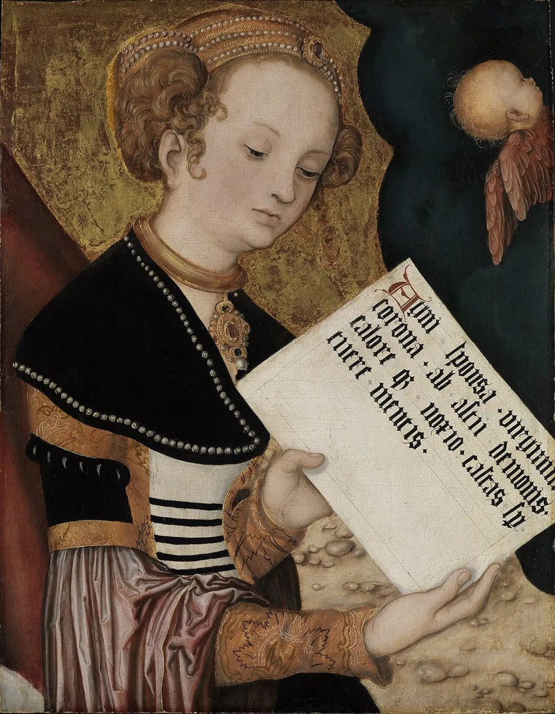 Retable di Praga, Santa (Agnes?) con una pagina - Lucas Cranach il Vecchio