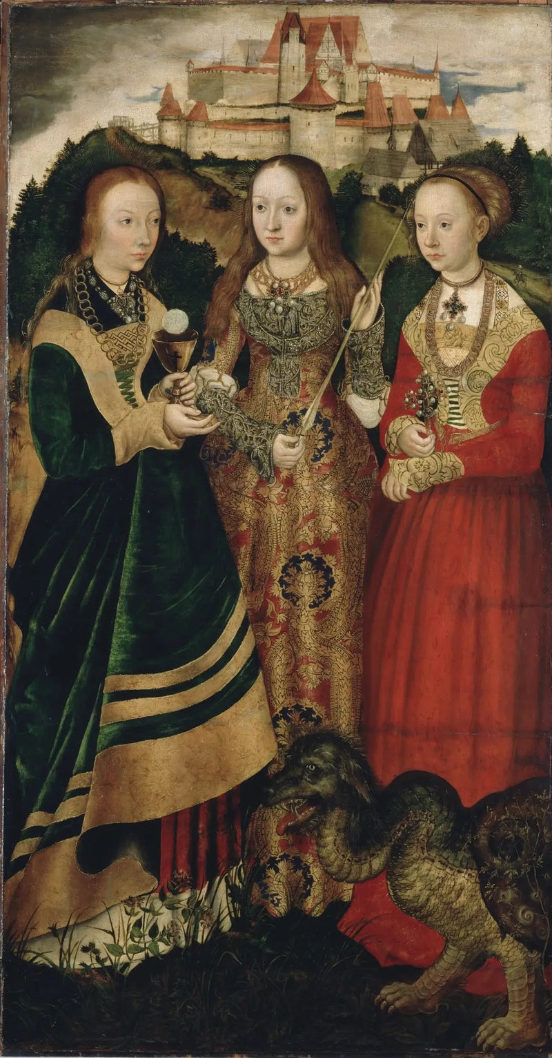 Retablo del Martirio de Santa Catalina : Santa Bárbara, Santa Úrsula, Santa Margarita [ala derecha, recto] - Lucas Cranach el Viejo