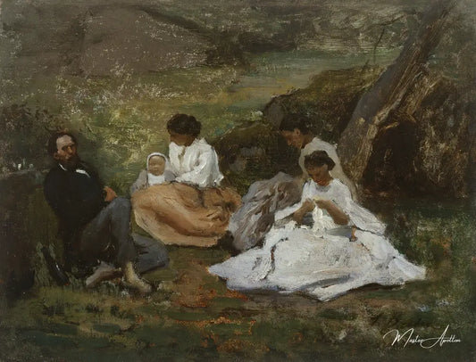 Réunion de famille à Bourron-Marlotte (Théodore de Banville en forêt de Fontainebleau) - Jules Breton - Reproductions de tableaux et peintures haut de gamme