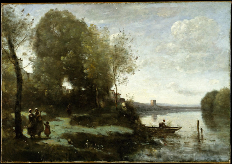 Rivière avec une visita nel lontano - Jean-Baptiste Camille Corot