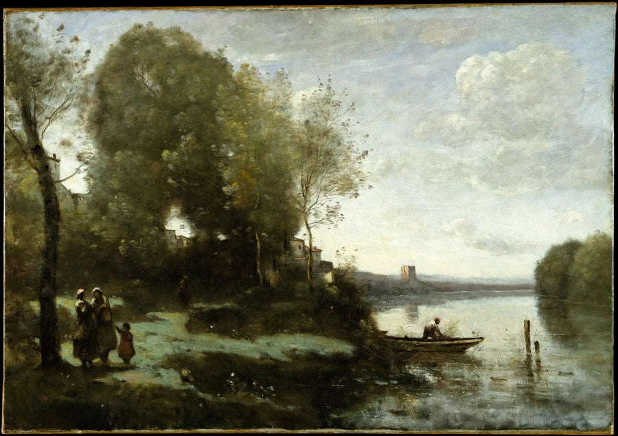 Rivière avec une visita nel lontano - Jean-Baptiste Camille Corot