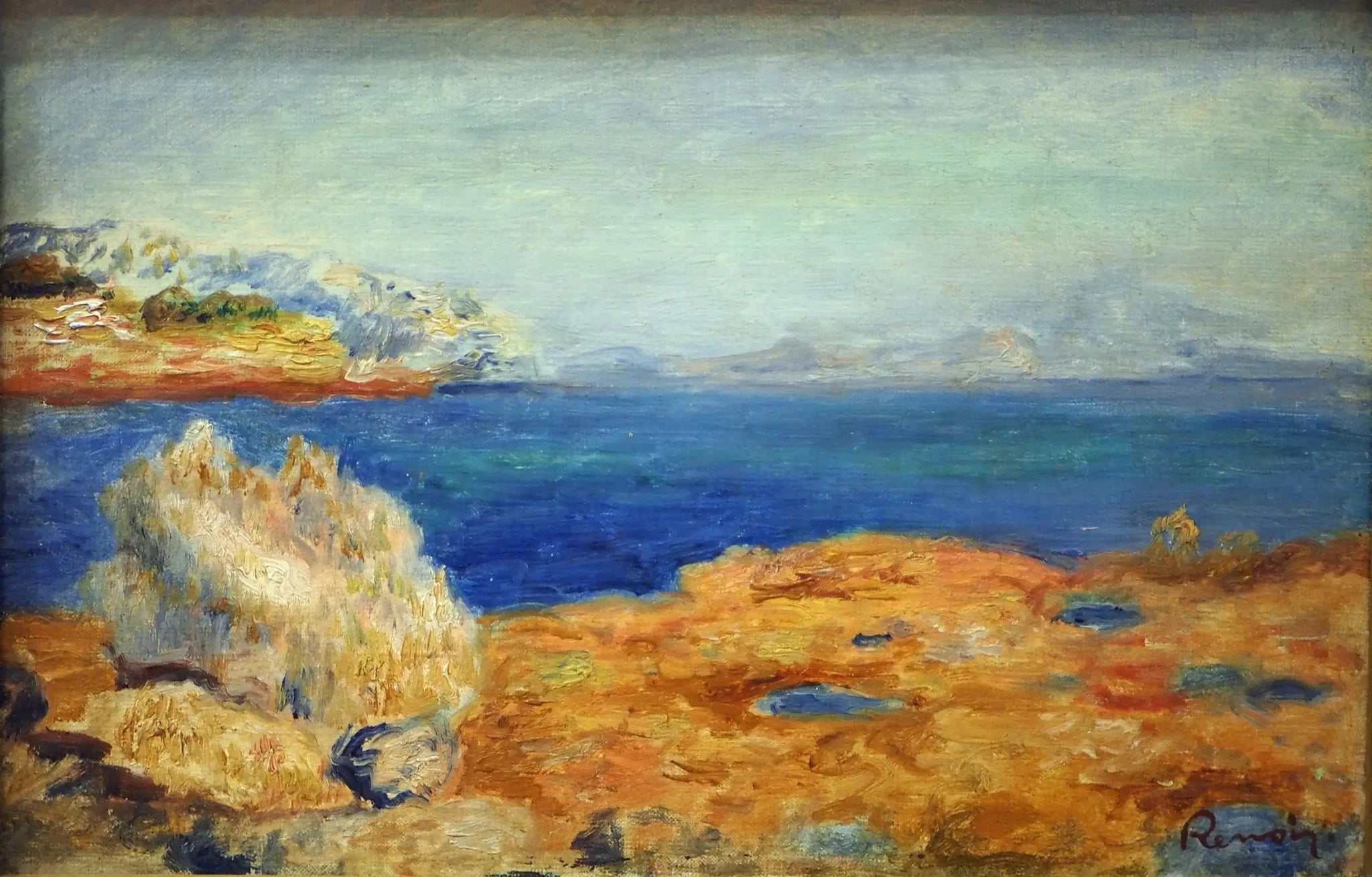 Rochers jaunes avec mer bleue - Pierre-Auguste Renoir image 1 copie peinte à la main à l’huile