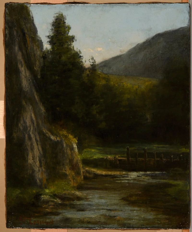 Rochers, alberi di conifere, ruscello - Gustave Courbet