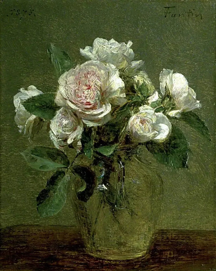 Rose bianche in un vaso di vetro - Henri Fantin-Latour