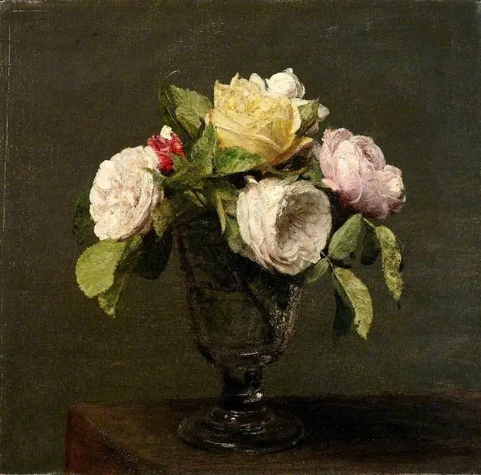 Roses dans un Verre à Pied - Henri Fantin-Latour image 1 reproduction artisanale de tableau