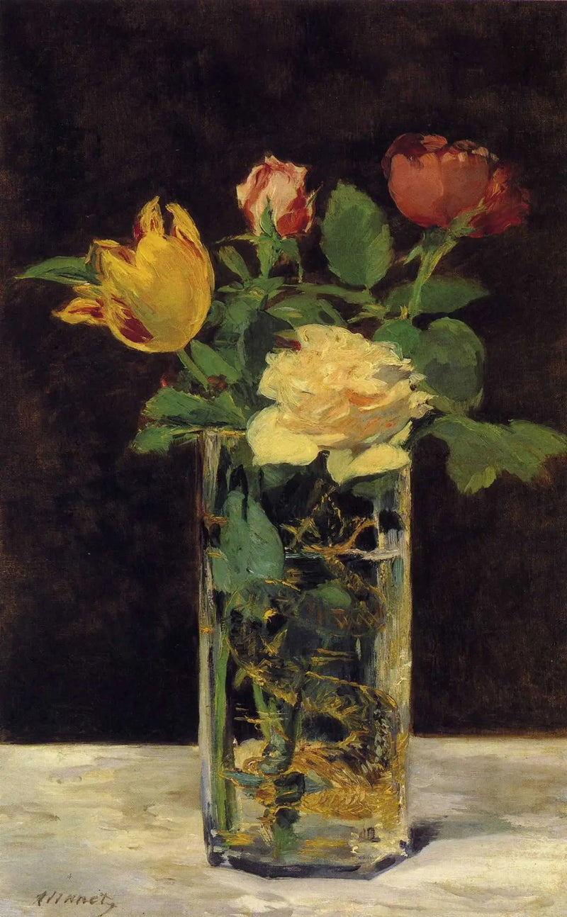 Rose e tulipani in un vaso - Édouard Manet