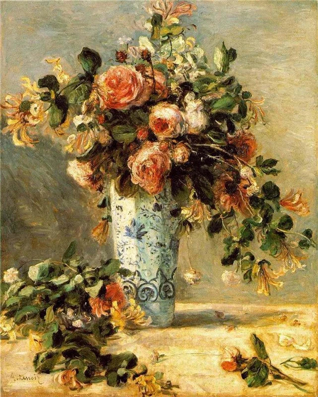 Rose e gelsomini in un vaso di Delft - Pierre-Auguste Renoir