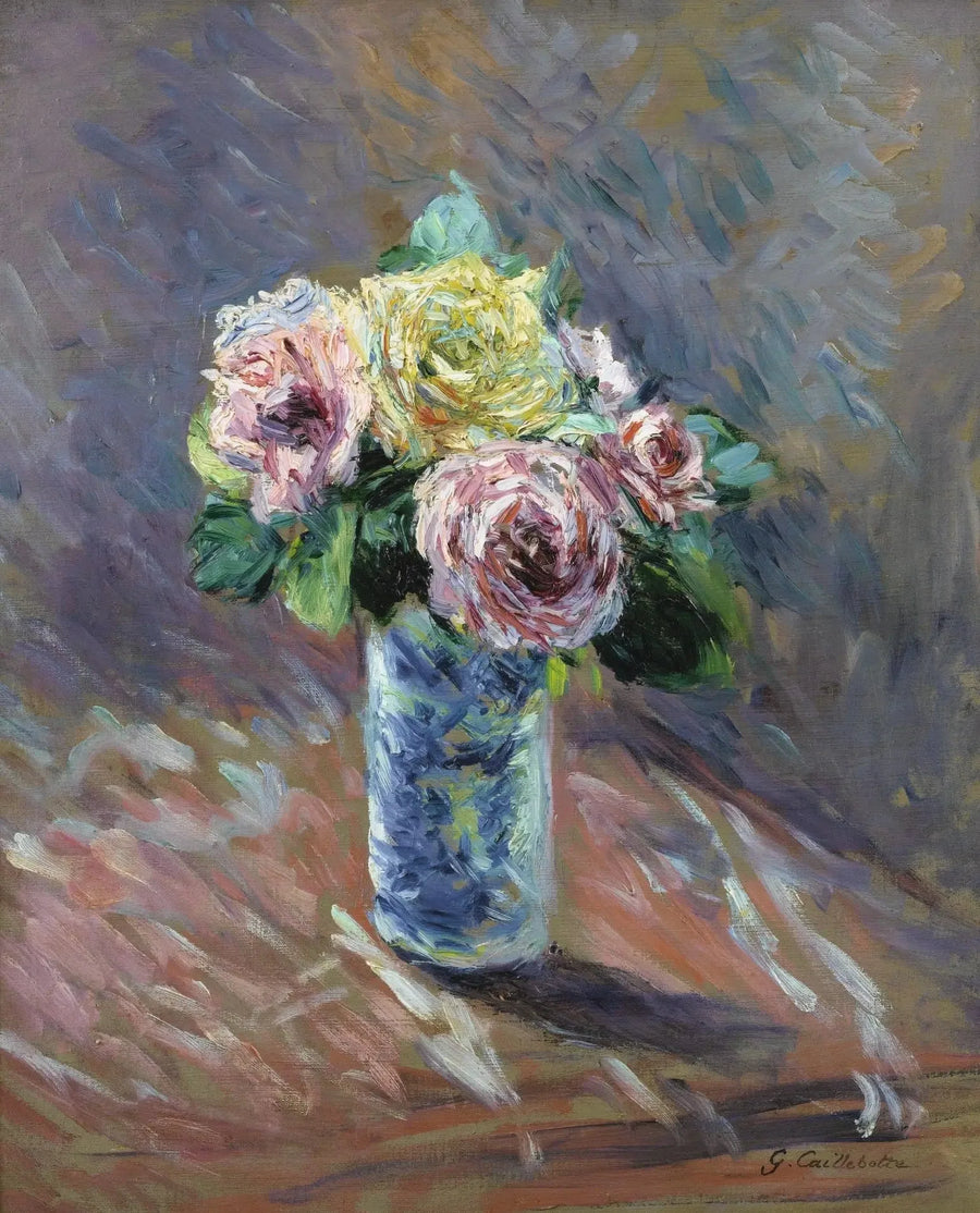 Rose gialle e rosse in un vaso di cristallo - Gustave Caillebotte