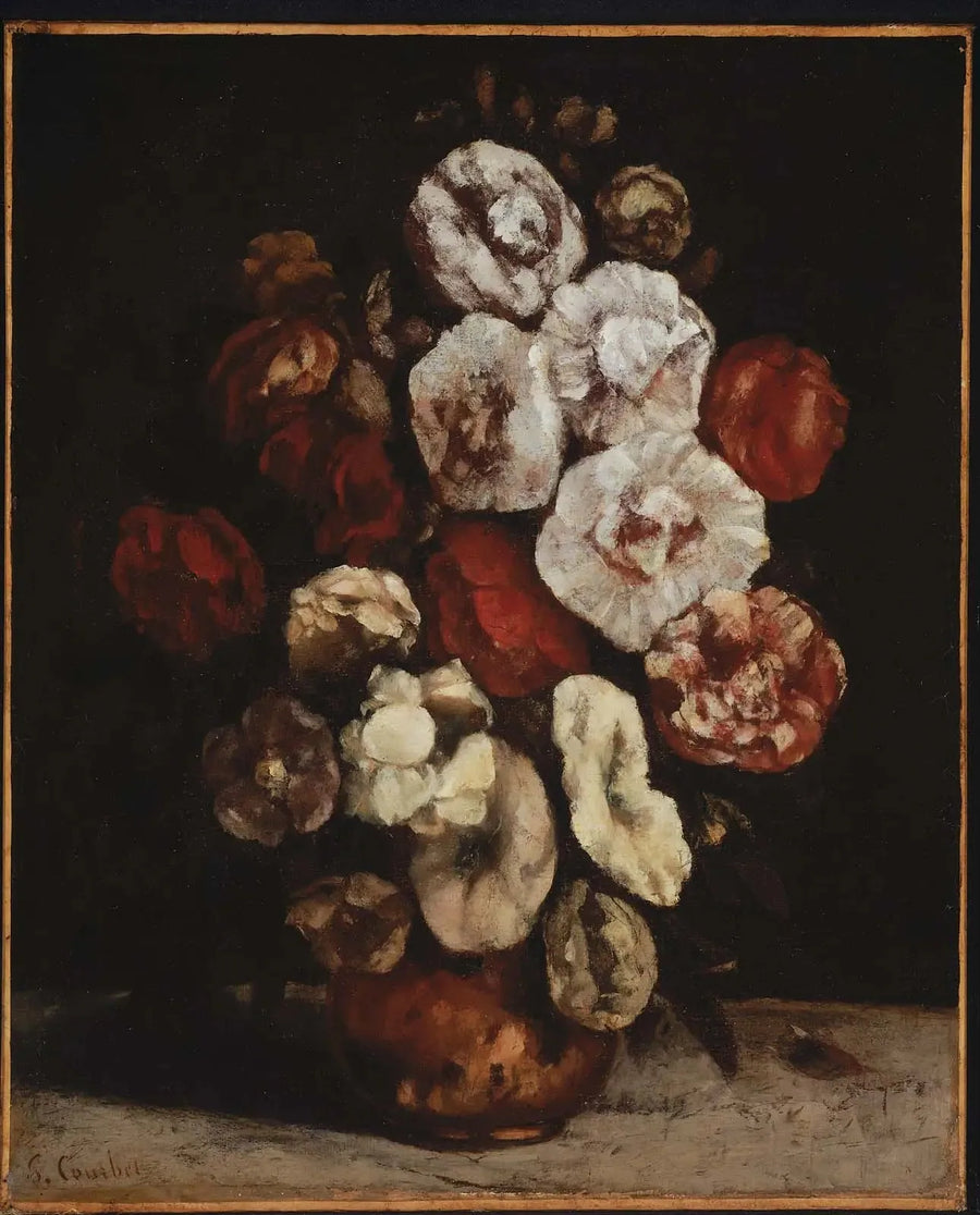 Rose trémière in una ciotola di rame - Gustave Courbet
