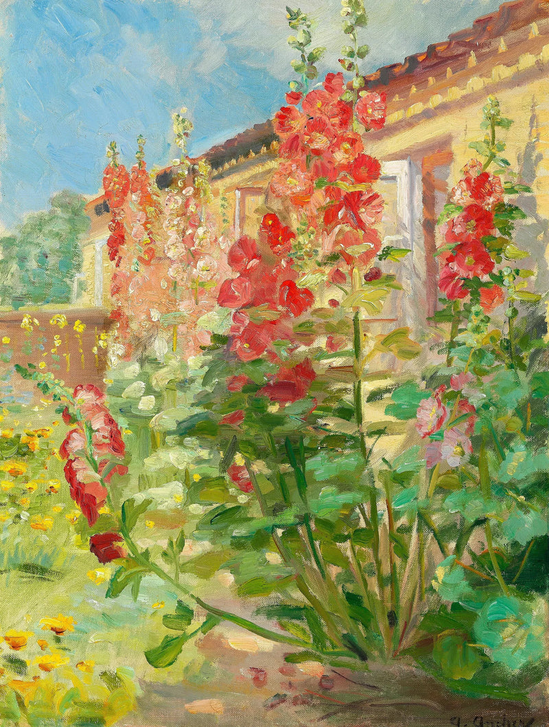 Malvarose rosse nel giardino della famiglia Ancher a Markvej a Skagen. -Anna Ancher