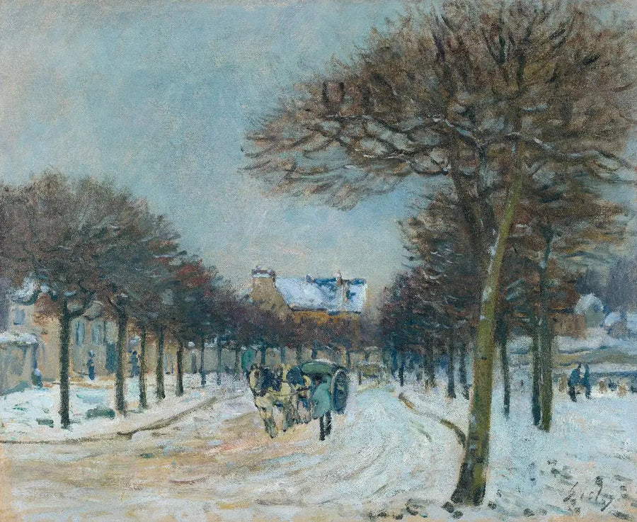 Percorso che contorna l'Abreuvoir di Marly-le-Roi, tempo di neve - Alfred Sisley