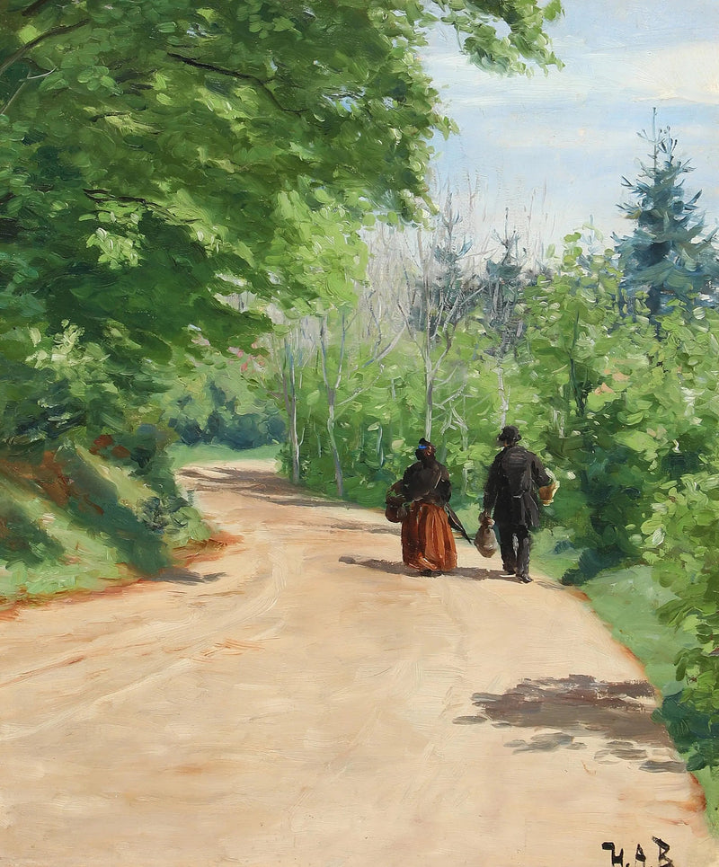 Percorso forestale primaverile con una coppia in cammino. - H. A. Brendekilde