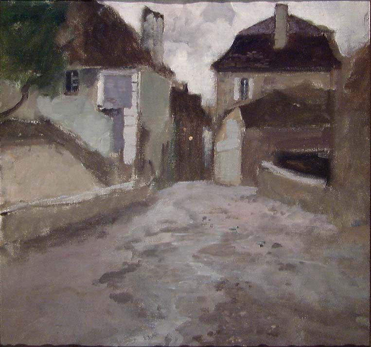 Strada del villaggio sotto un cielo nuvoloso - Frits Thaulow