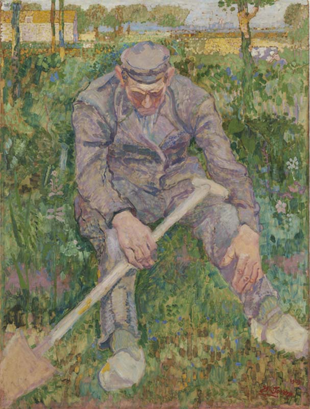Rustende boer met spade - Jan Toorop image 1 copie peinte à la main à l’huile