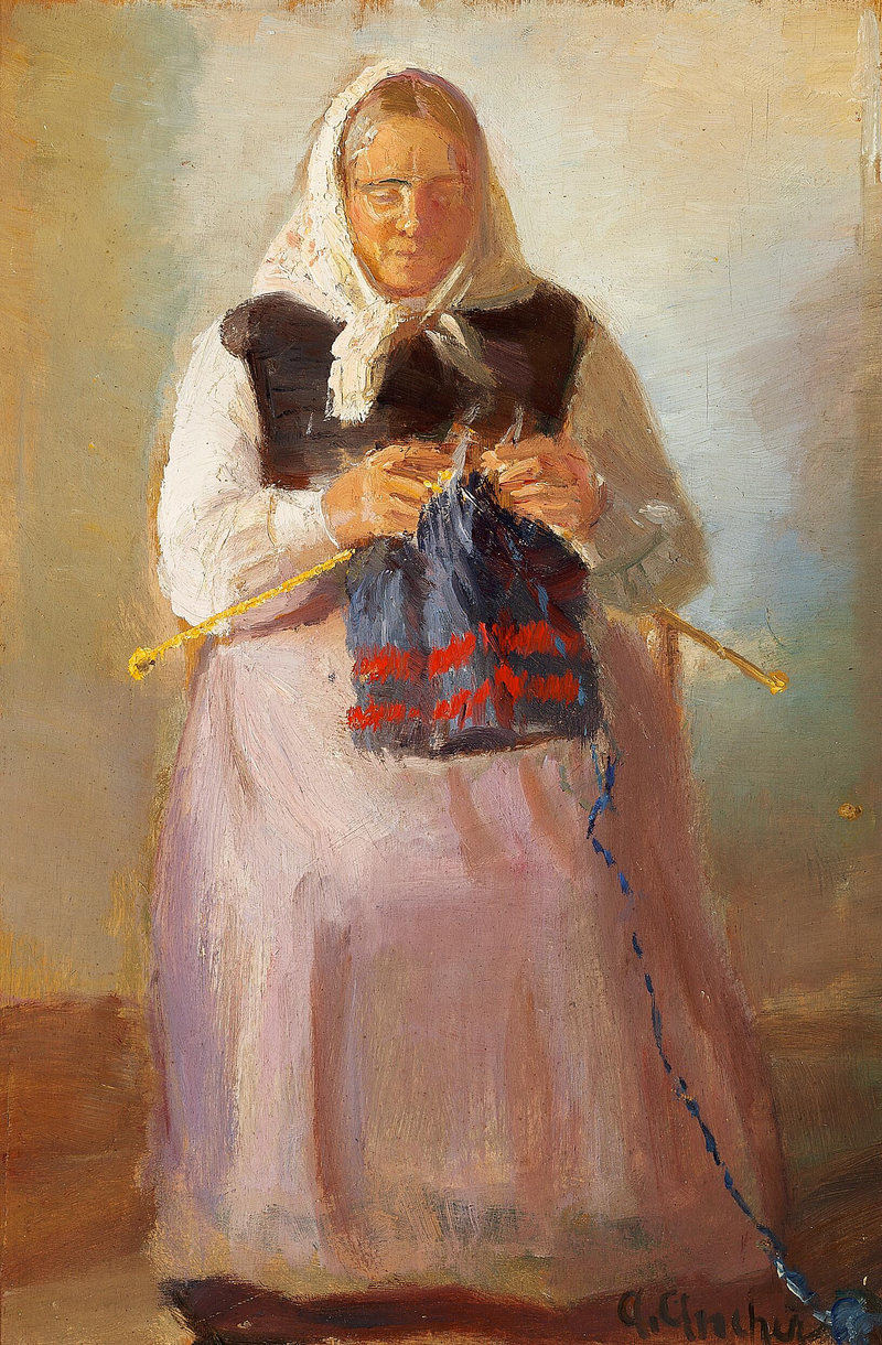 S��rine M��ller lavora a maglia, Skagen. -Anna Ancher