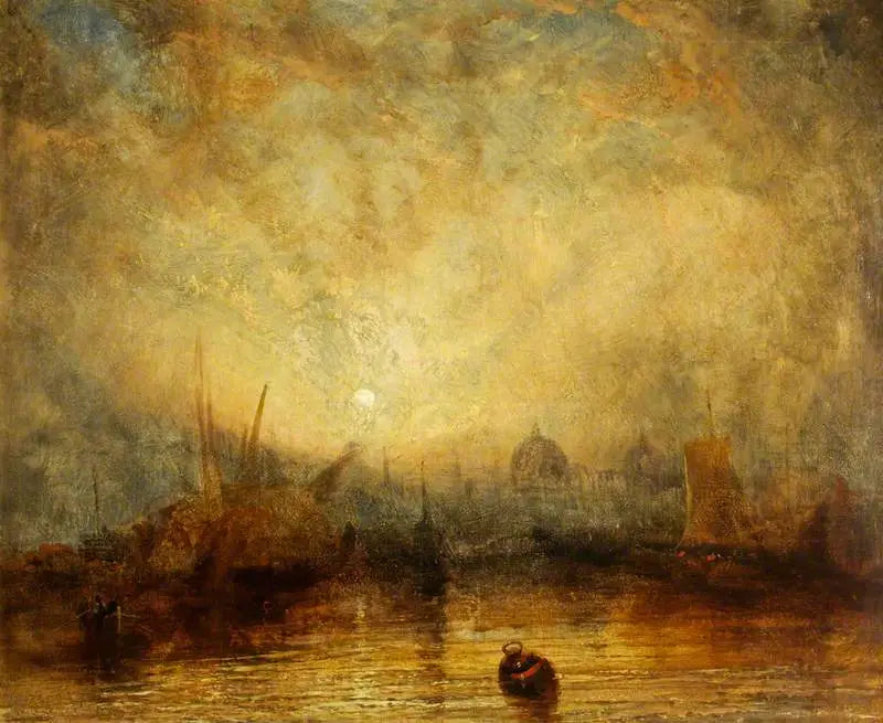 Vele e Altri Vascelli al Tramonto con Vista verso le Cupole di una Città (probabilmente Venezia) - J. M. W. Turner
