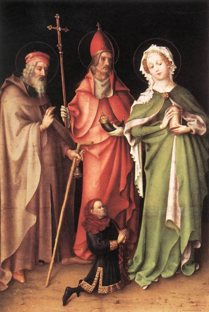 Sant'Antonio l'Ermite, Sant'Corneille e Santa Maria Maddalena con un donatore - Stefan Lochner