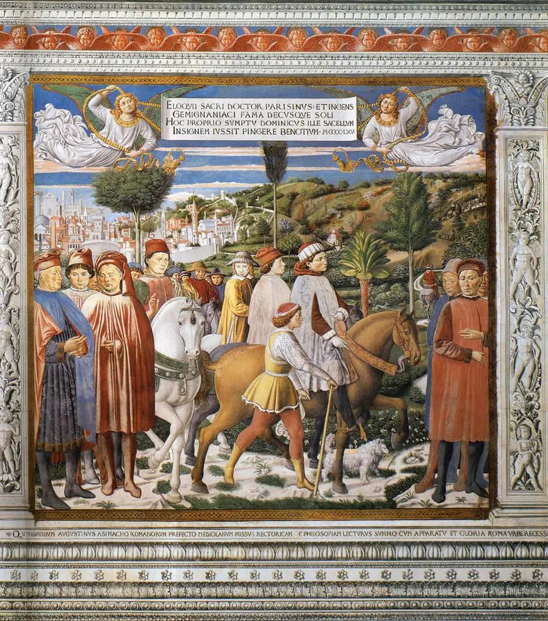 Sant'Agostino in partenza per Milano (scena 7, parete sud) - Benozzo Gozzoli