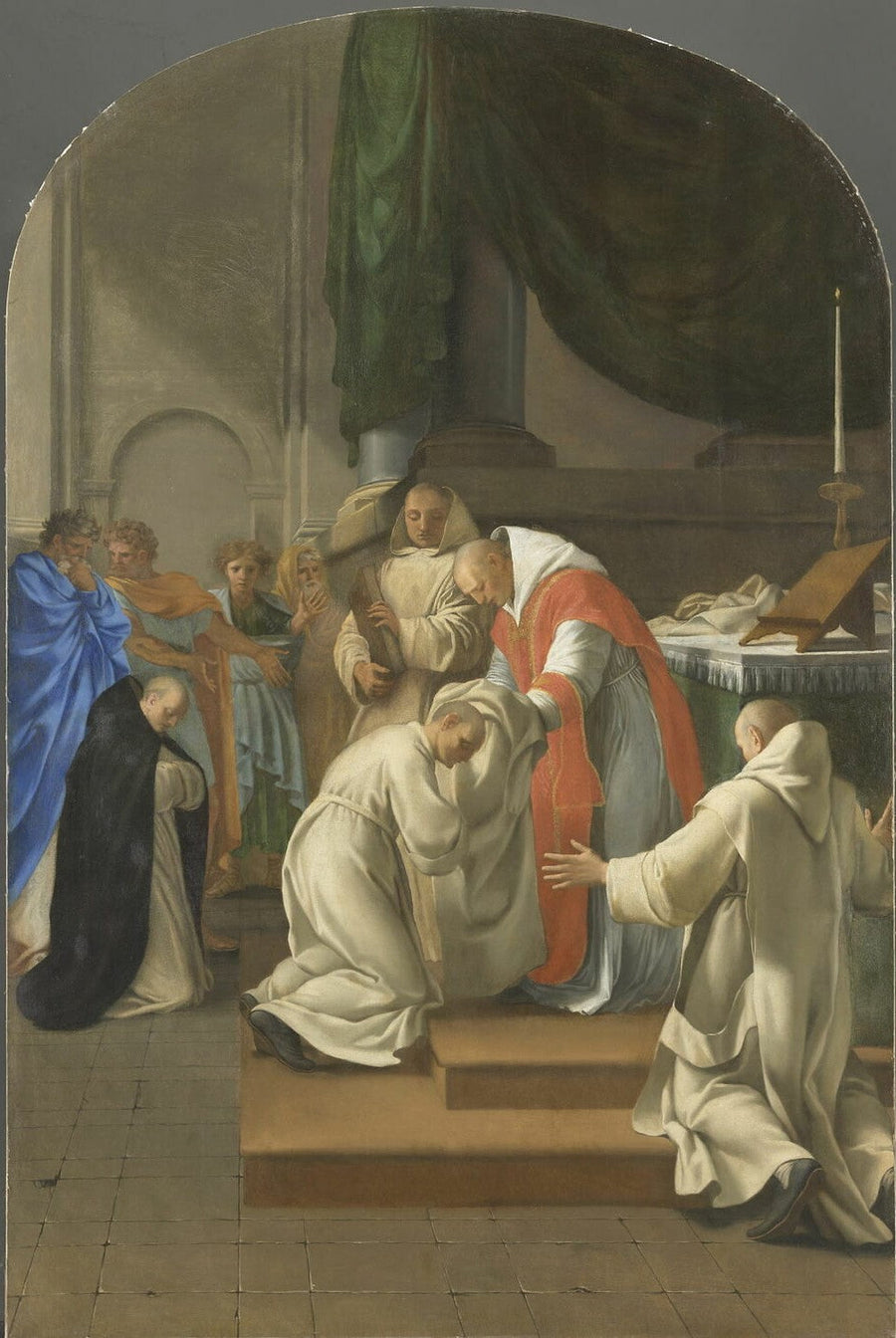 San Bruno dà l'abito a diverse persone - Eustache Le Sueur