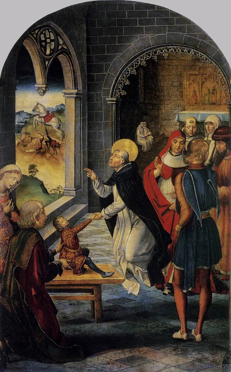 Saint Dominique ressuscite un garçon - Pedro Berruguete image 1 reproduction de peinture à l’huile