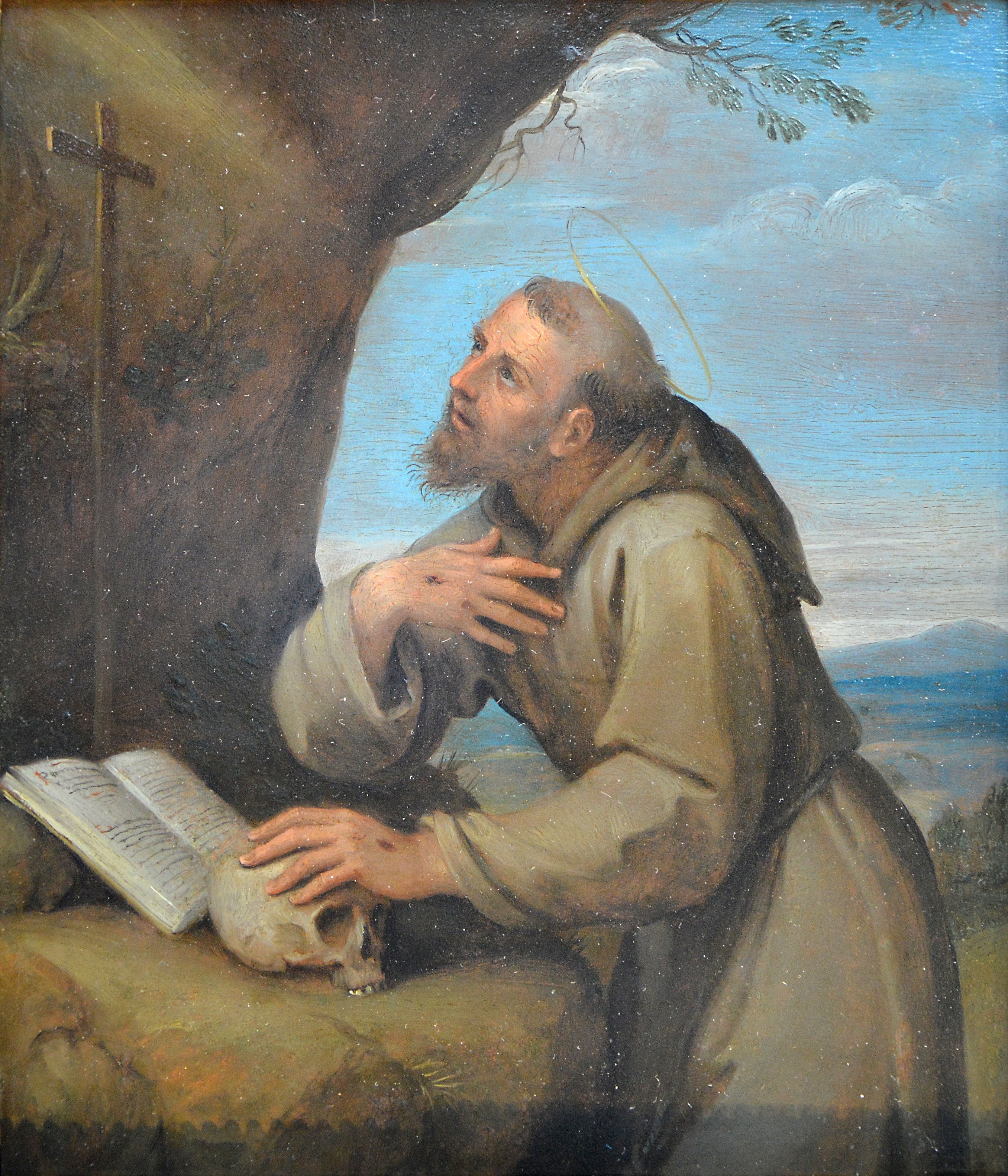 Saint François d'Assise en oraison devant un crucifix - Francesco Albani image 1 tableau peint à l’huile sur toile