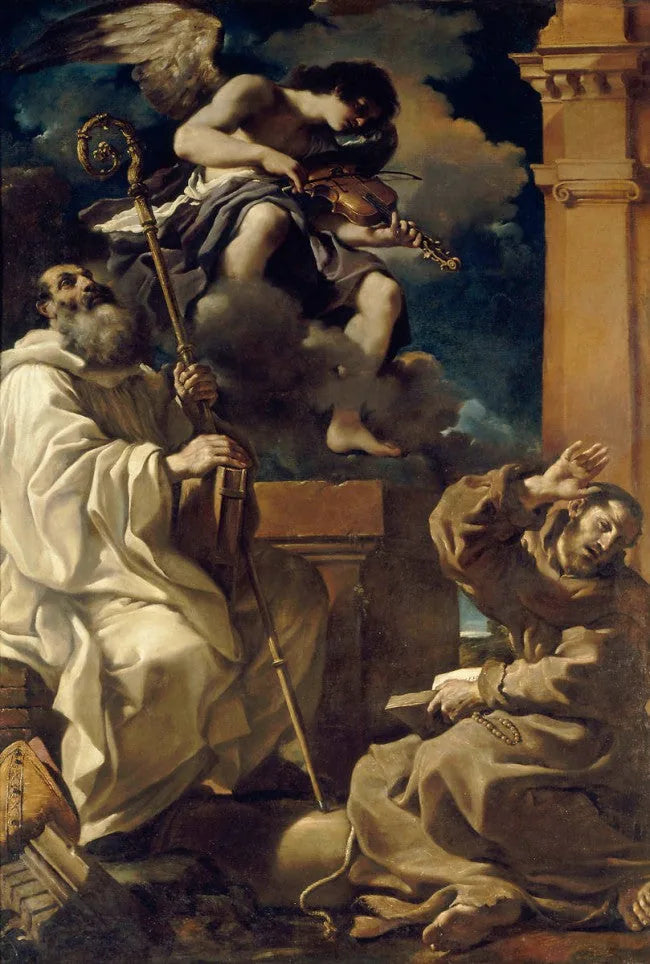 San Francesco in estasi con san Benedetto e un angelo musicista - Guercino