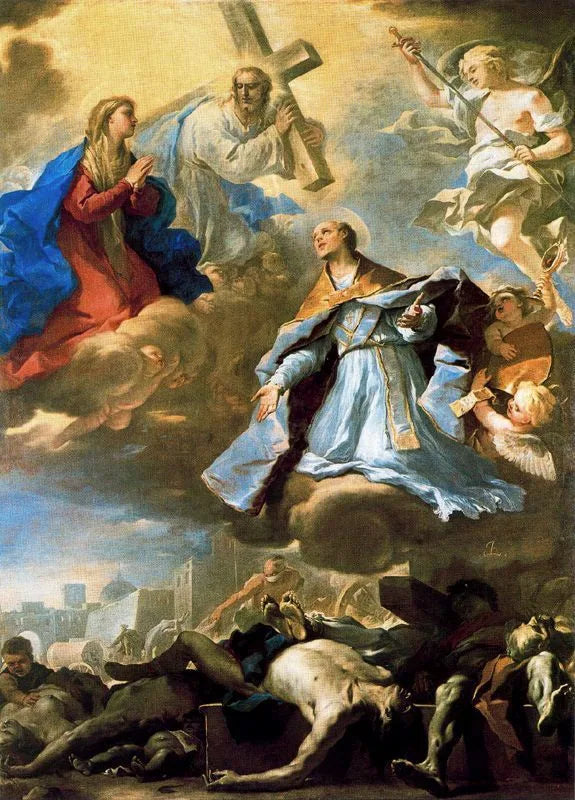Sant'Janvier intercede presso la Vergine, Cristo e il Padre Eterno per la peste. - Luca Giordano