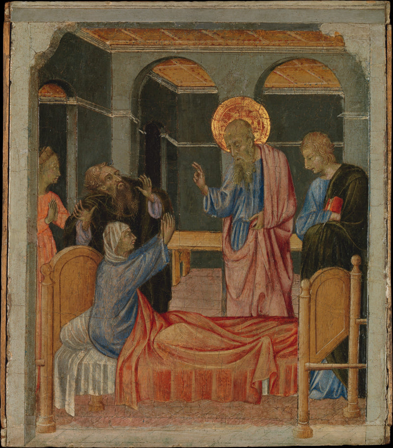 San Giovanni Evangelista solleva Drusiana - Giovanni di Paolo