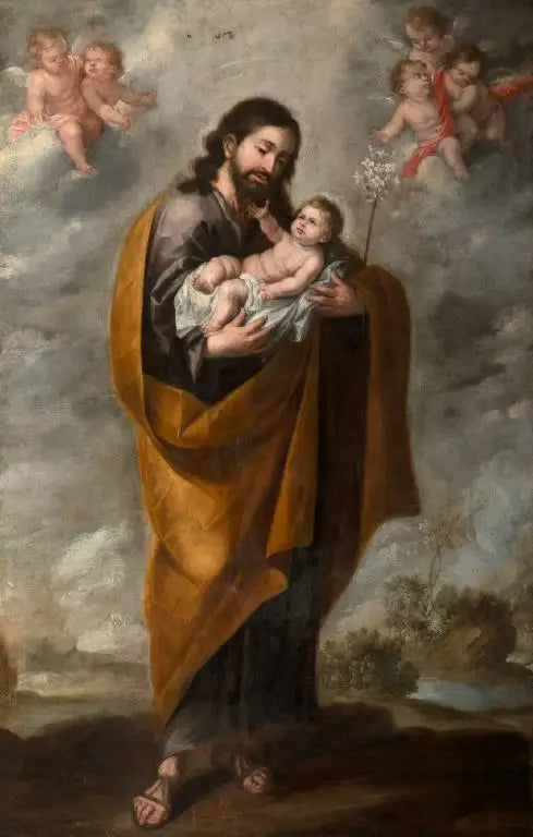 San Giuseppe con il Bambino Salvatore (Angeli tra le nuvole) - Bartolomé Esteban Murillo