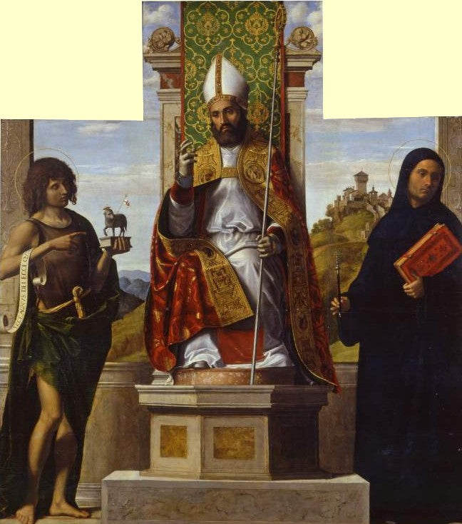 San Lanfranco che troneggia tra San Giovanni Battista e San Liberio - Cima da Conegliano