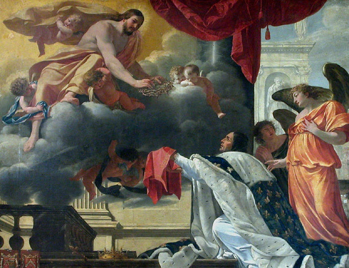 San Luigi che riceve la corona di spine dalle mani del Cristo che gli appare - Simon Vouet