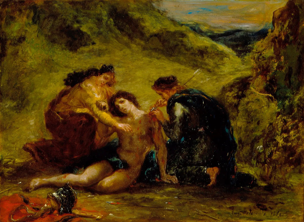Saint-Sébastien avec sainte Irène et un accompagnant - Eugène Delacroix image 1 reproduction d’œuvre d’art à l’huile