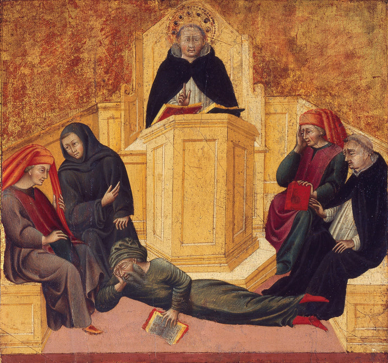 San Tommaso d'Aquino che confonde Averroè - Giovanni di Paolo