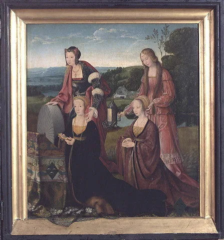 Santa Caterina e Gudula con Catharina Hackeney (nata Hardenrath) e Sibilla Hackeney (nata van van Merle) - Joos van Cleve