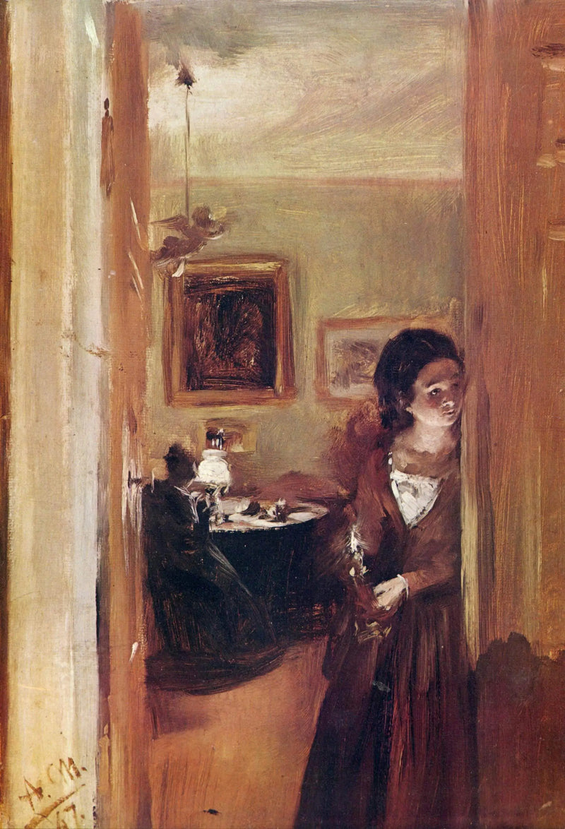 Salon avec la sorella dell'artista - Adolph von Menzel