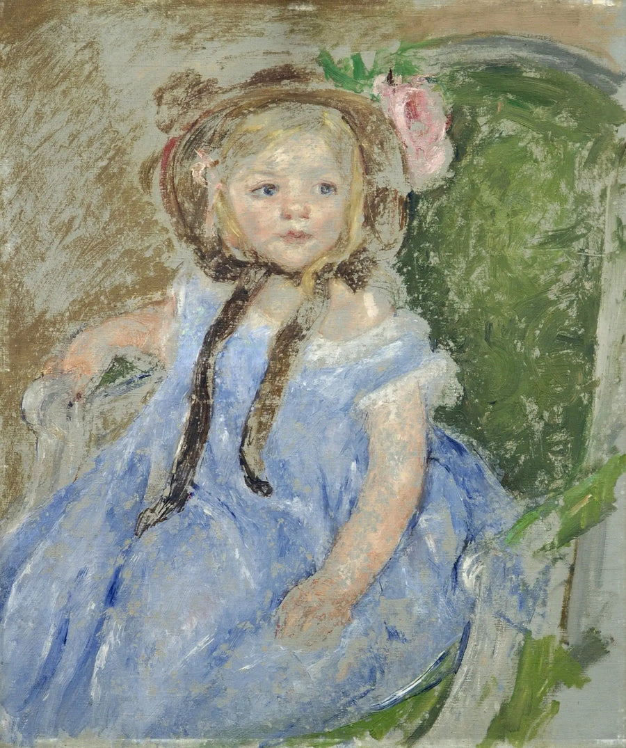 Sara con un cappello scuro con la mano destra sul braccio di una sedia - Mary Cassatt