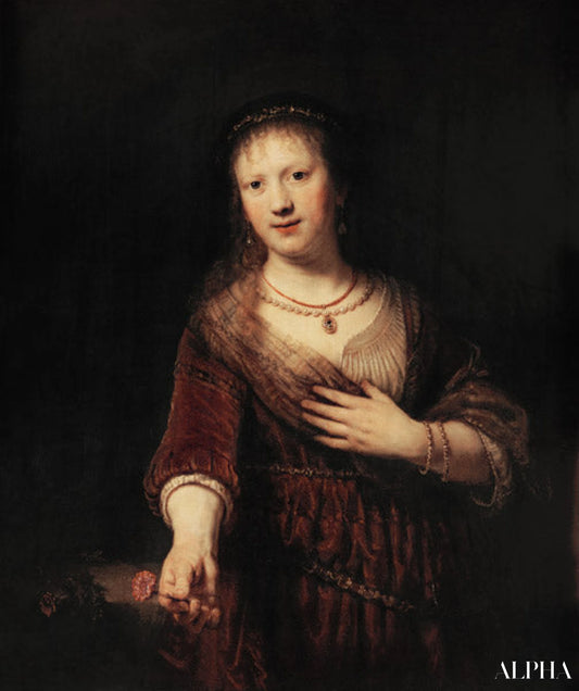 Saskia avec la fleur rouge - Rembrandt van Rijn - Reproductions de tableaux et peintures haut de gamme