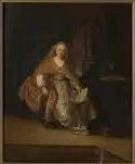 Saskia che indossa un ricco abito come Betsabea (da sola) con la lettera di Davide - Rembrandt