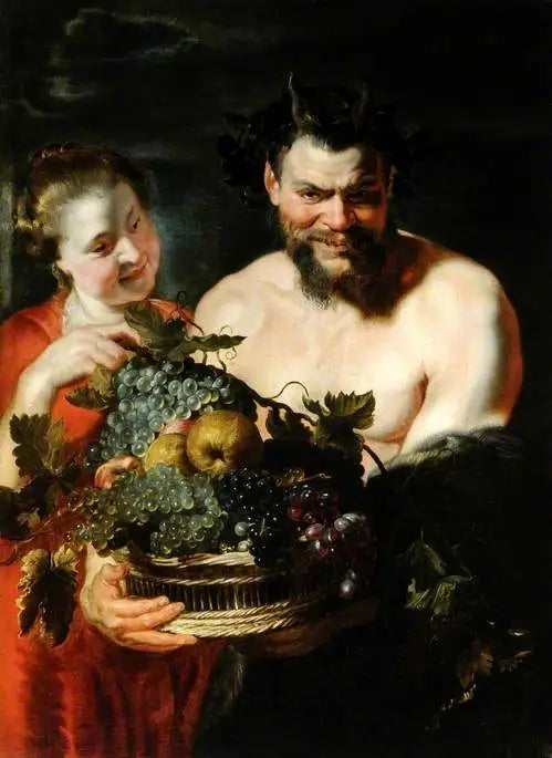 Satira e una ragazza con un cesto di frutta - Peter Paul Rubens