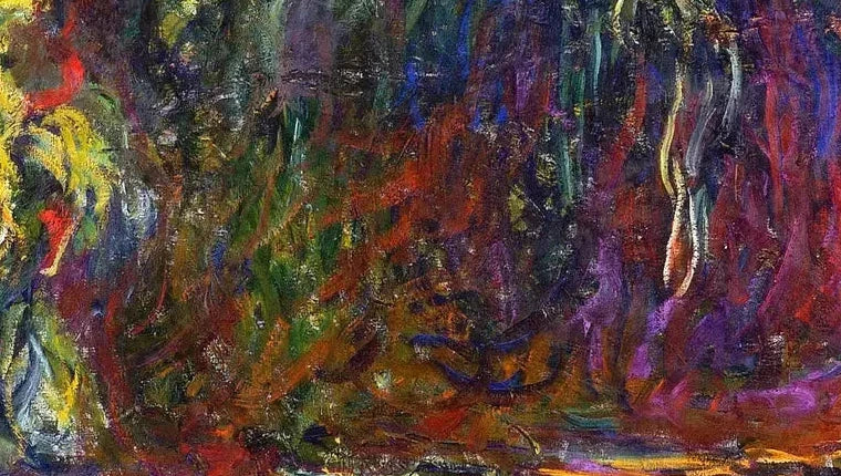 Détail des empâtements rouges, violets et bleus du Saule pleureur W1942